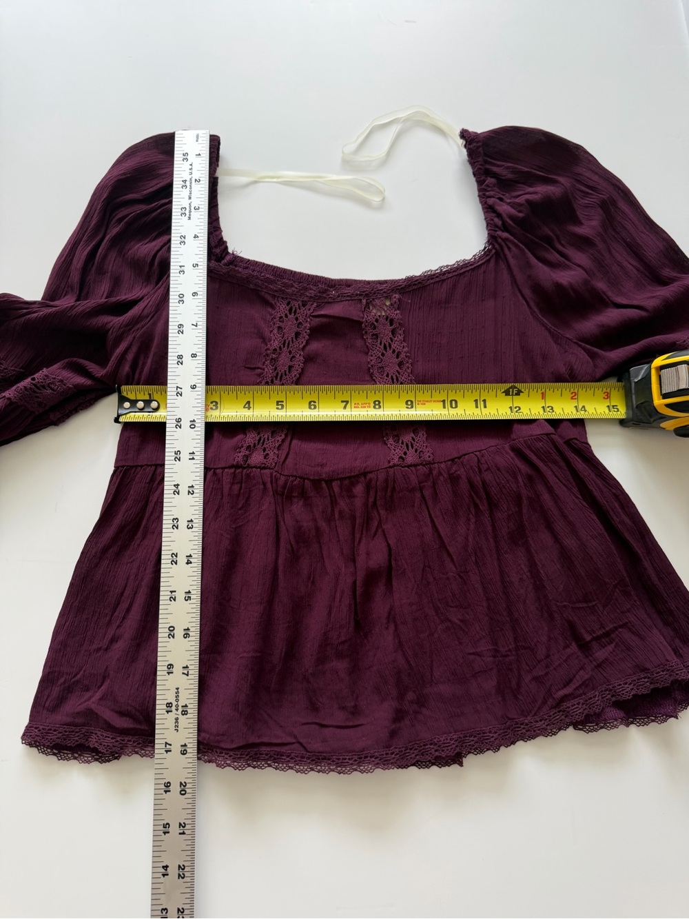 Altar'd State Plum Lace-Trim Peasant Blouse Size M Boho Chic Festival Romantic - Picture 10 of 11